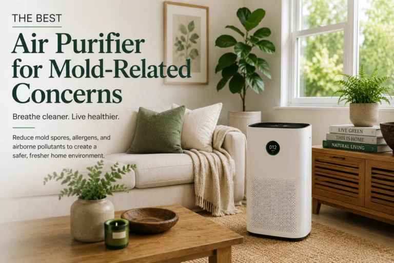 Modern air purifier in a clean bright room for mold-related air quality concerns