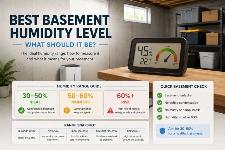 Best basement humidity level shown on a digital hygrometer