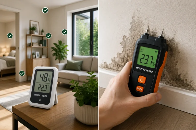 Humidity meter placed in a room to check indoor moisture levels